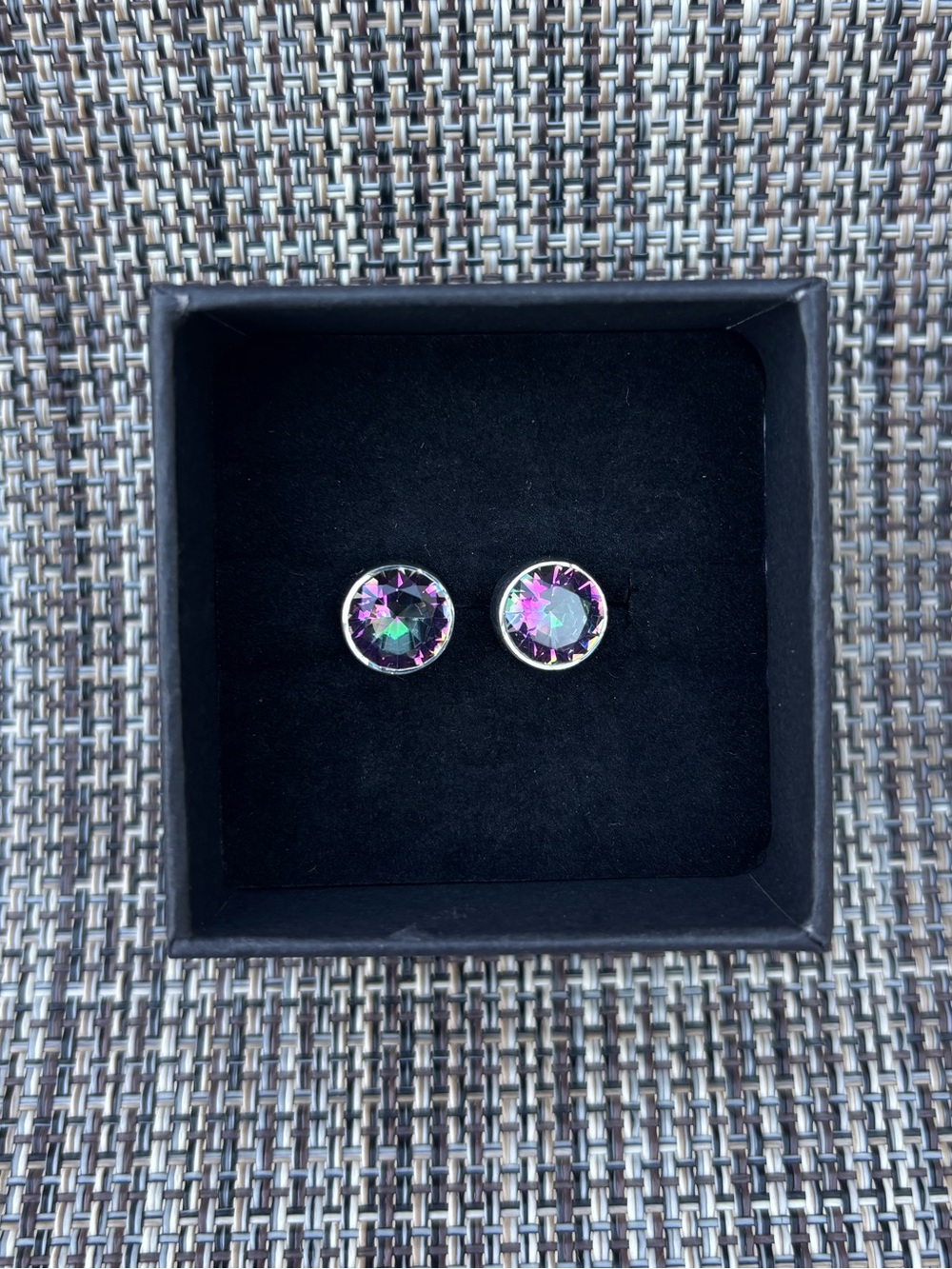 Mystic Topaz Round Sterling Silver Stud Earrings - Iridescent Purple/Green